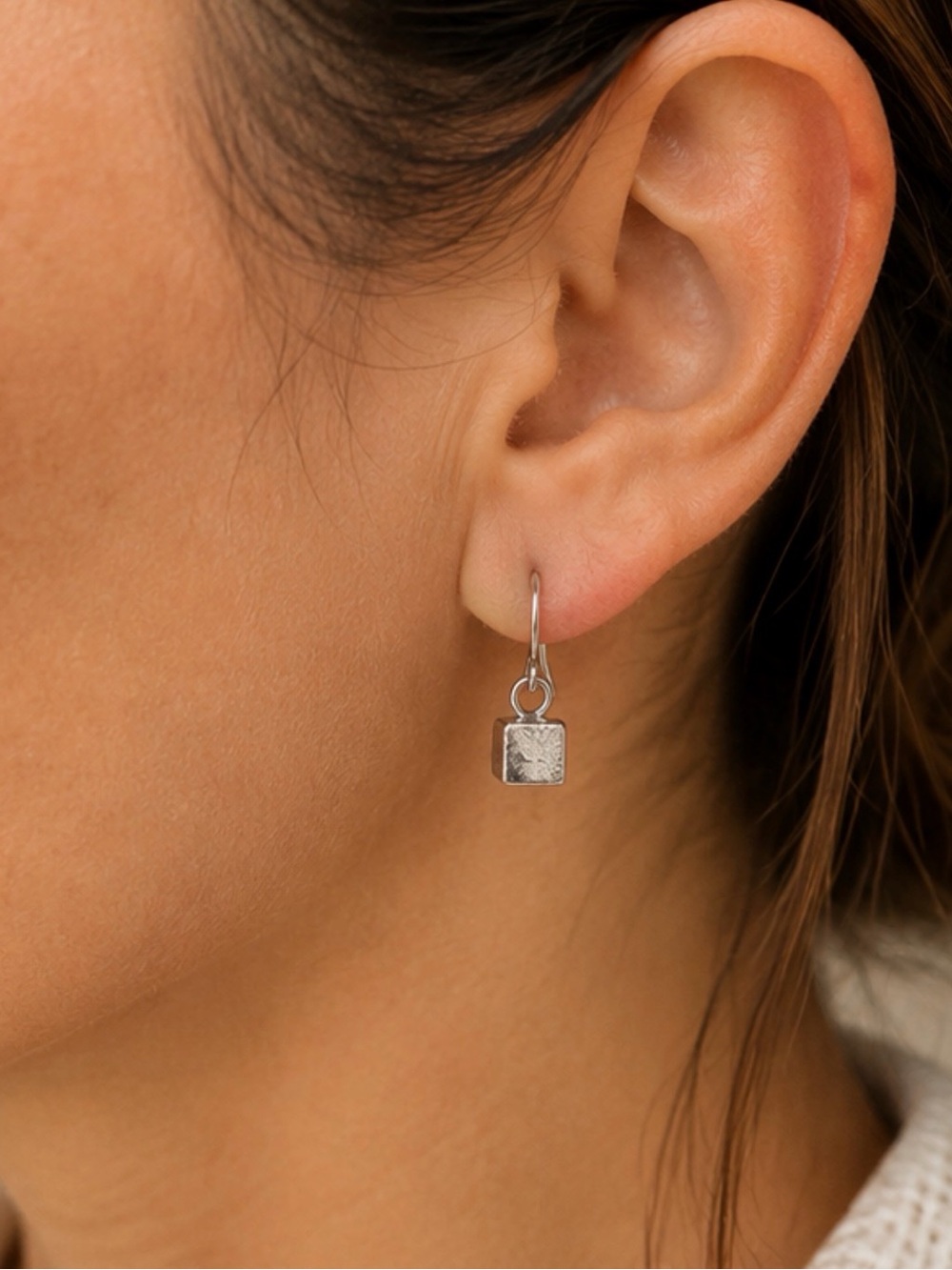 Vintage Silver Plated Minimalist Cube Dangle Earrings Geometric Artisan